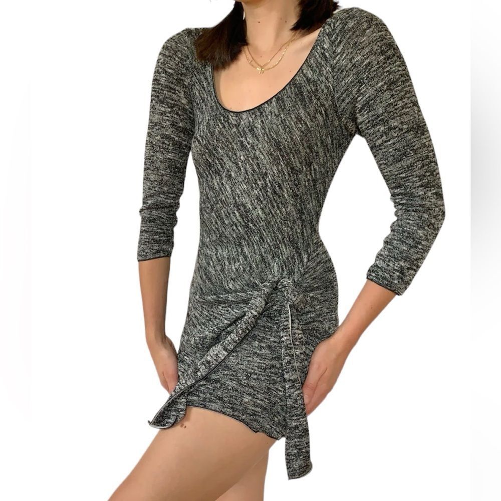 BCBG MaxAzria Y2K Scoop Neck 3/4 Sleeve Gray Heather Mini Dress Size Medium